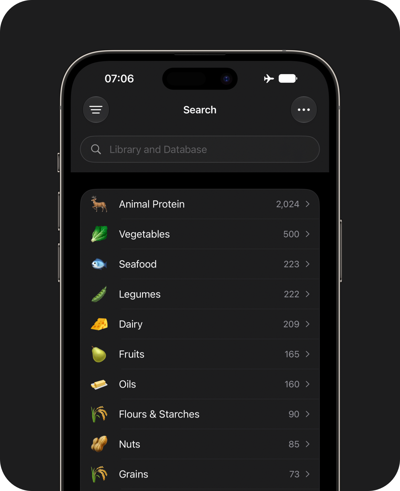 An iPhone showing the database browser