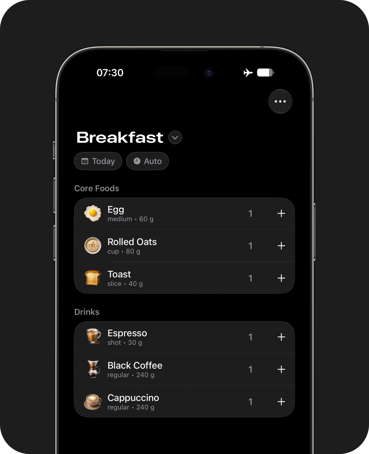 An iPhone displaying a custom space for breakfast