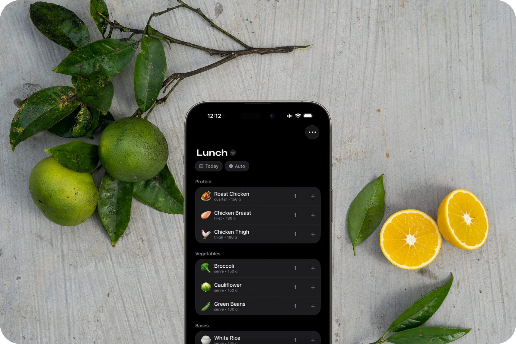 A hand holding an iPhone displaying a custom space for lunch