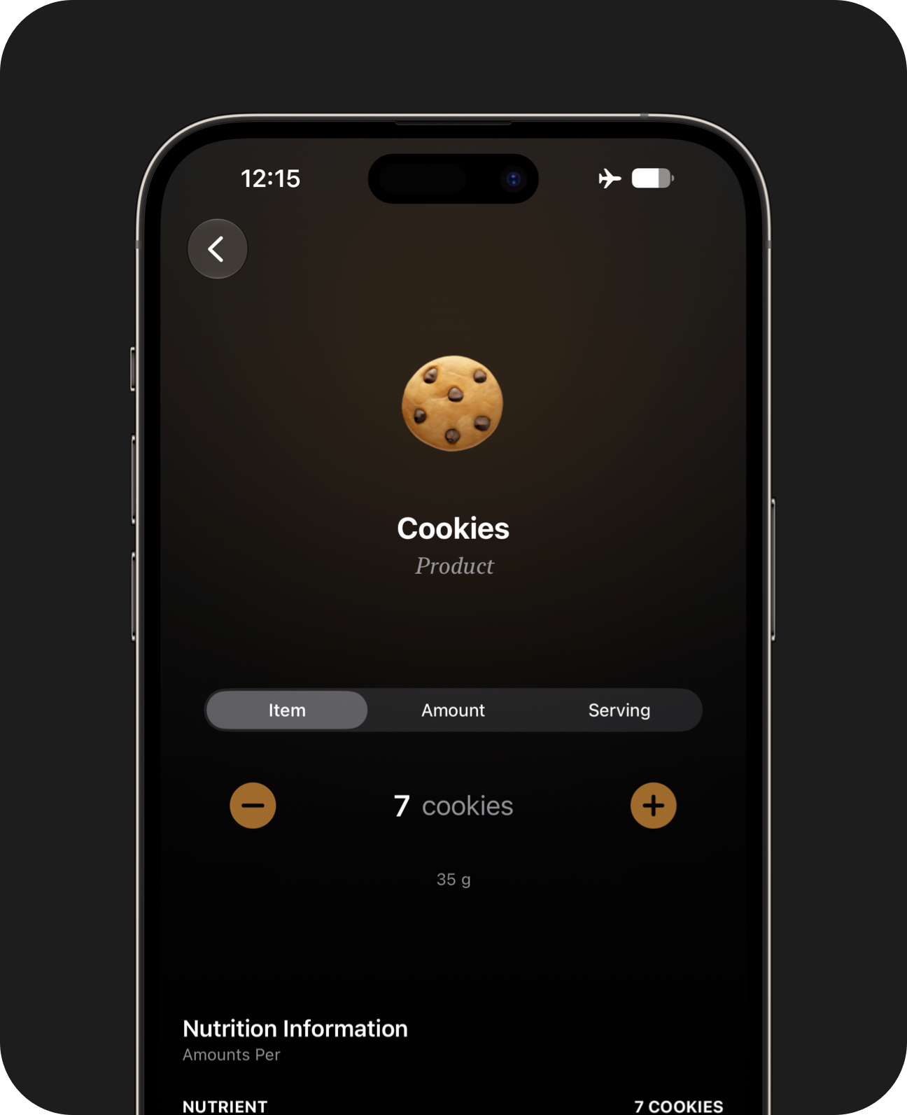 An iPhone showing a food selection page